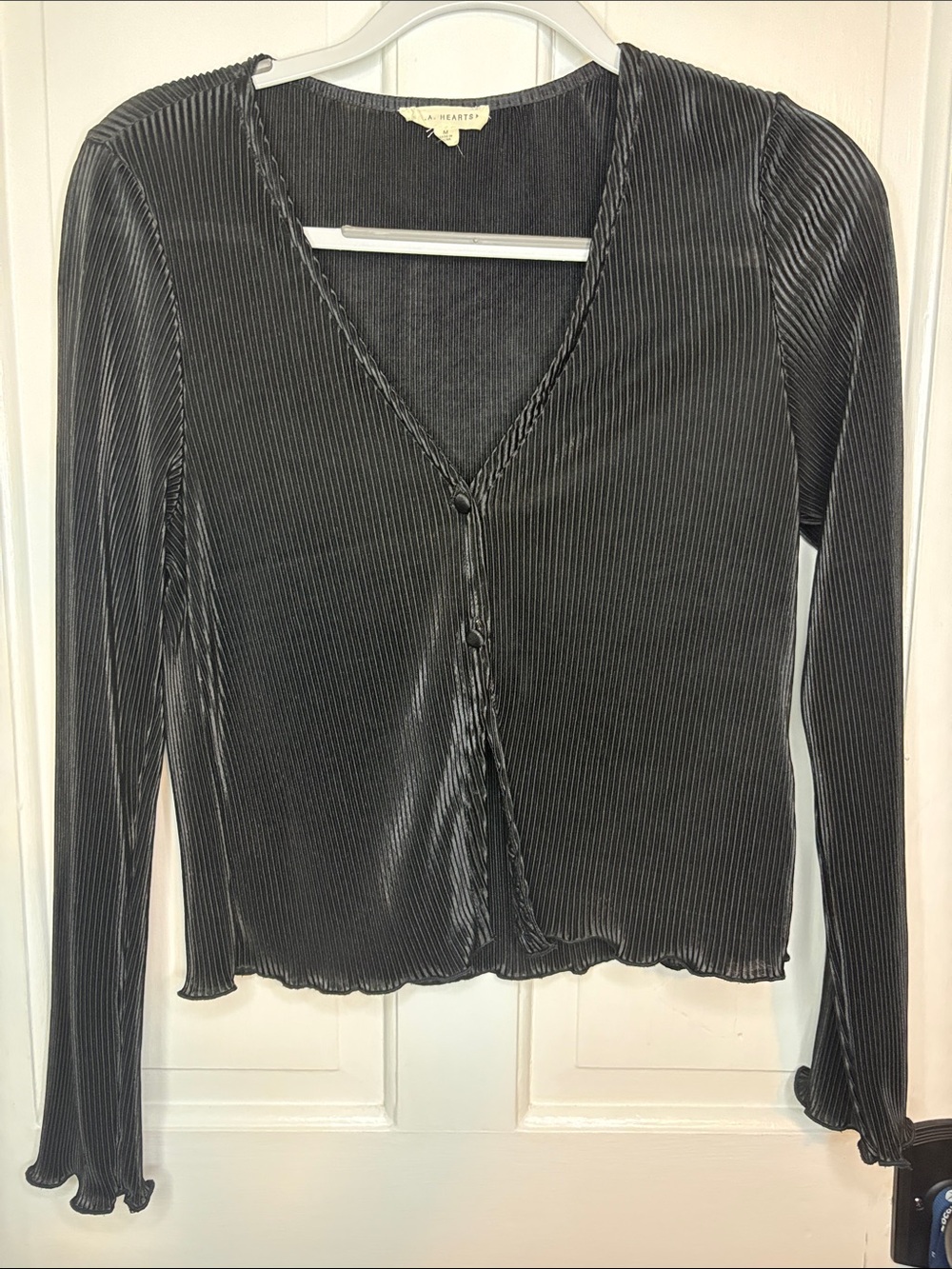 La Hearts Black Ribbed Long Sleeve Top